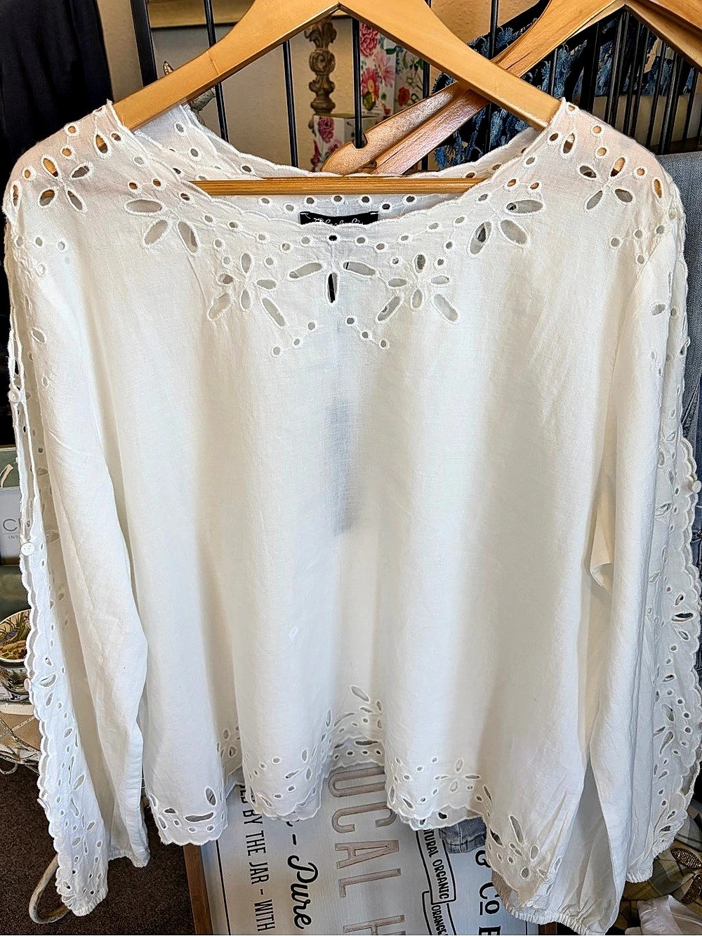 Charlie B White Eyelet Embroidered Blouse